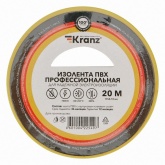 Изолента ПВХ Kranz профессиональная 19мм х 20м толщина 0,18 (от -50°С до +50°С) желтая [уп.10шт]