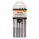 Набор буров по бетону Kranz 5-6х110, 6-8-10х160 мм, 5 шт., в пластиковой коробке SDS Plus