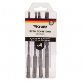 Набор буров по бетону Kranz 5-6-8-10х160 мм, 4 шт., в пластиковой коробке SDS Plus
