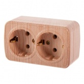 Накладная розетка Intro 2x2P+E Schuko 16А-250В IP20 Polo, сосна 3-204-11 (5056183753955)