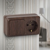 Накладной блок Intro Quadro (2P+E+2-й выключатель) горизонтальный IP20 венге 2-702-10 (5056183753344