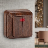 Накладной двухклавишный с подсветкой Intro Quadro 10А-250В IP20 венге 2-105-10 (5055945590807)