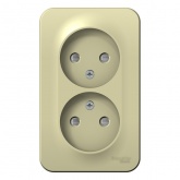 Накладная розетка 2-ая без заземления со шторками SE Blanca 16А 250В с изолирующей пластиной бежевый