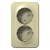 Накладная розетка 2-ая с заземлением со шторками SE Blanca 16А 250В с изолирующей пластиной бежевый