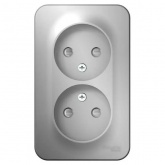 Накладная розетка 2-ая без заземления со шторками SE Blanca 16А 250В алюминий изол.пластина