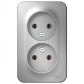 Накладная розетка 2-ая без заземления без шторок SE Blanca 16А 250В алюминий изол.пластина