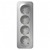 Накладная розетка 4-ая с заземлением со шторками SE Blanca 16А 250В алюминий изол.пластина