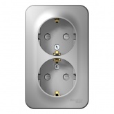 Накладная розетка 2-ая с заземлением со шторками SE Blanca 16А 250В алюминий изол.пластина