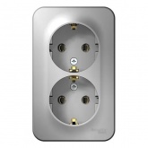 Накладная розетка 2-ая с заземлением без шторок SE Blanca 16А 250В алюминий