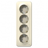 Накладная розетка 4-ая с заземлением со шторками SE Blanca 16А 250В молочная изол.пластина