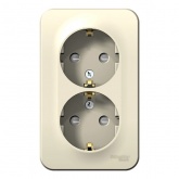 Накладная розетка 2-ая с заземлением со шторками SE Blanca 16А 250В молочная изол.пластина