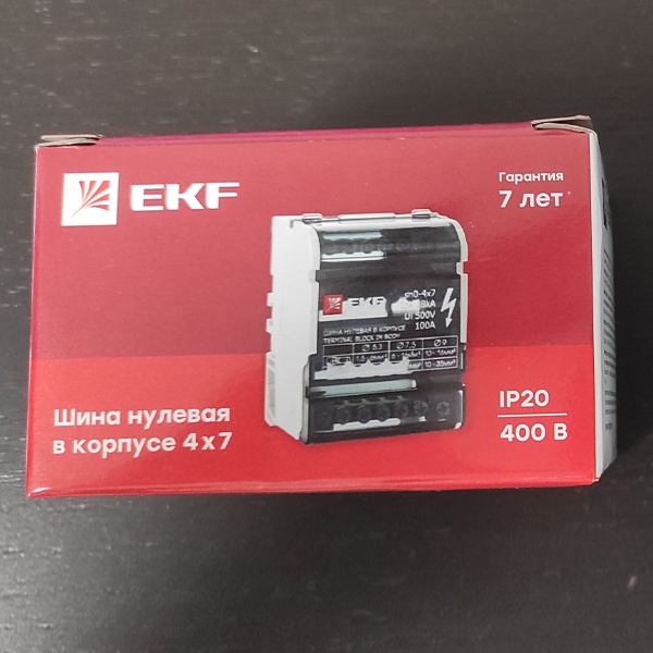 Четырехполюсная шина нулевая в корпусе (4х7) ЭКФ PROxima, номинальный ток 100 Ампер