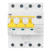 Дифференциальный автомат ИЭК АВДТ34 C16А 3П+Н 30мА тип А трехфазный электронный 6кА (дифавтомат, АВДТ)