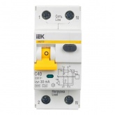Дифференциальный автомат ИЭК АВДТ32 C40А 1П+Н 30мА тип А однофазный электронный 6кА (дифавтомат, АВДТ)