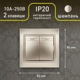 Выключатель двухклавишный Intro 10А 250В IP20 Plano, шампань 1-104-04