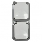 Розетка двойная ИЭК TORS TS232 2х2П+3 с крышкой и шторками вертикальная 16А IP55 серо-белый