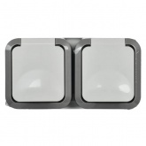 Розетка двойная ИЭК TORS TS222 2х2П+3 с крышкой и шторками горизонтальная 16А IP55 серо-белый