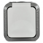 Розетка ИЭК TORS TS220 2П+3 с крышкой и шторками 16А IP55 серо-белый