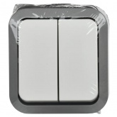 Выключатель 2-клавишный ИЭК TORS TS205 10А IP55 серо-белый