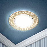 Светильник декоративный ЭРА KL79 WH/GD под лампу GX53, 220V, круглый, белый/золото