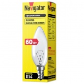 Лампа накаливания свеча Navigator 94 304 NI-B-60-230-E14-CL 60W 230V прозрачная (КНР)