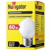 Лампа накаливания шарик Navigator 94 313 NI-C-60-230-E27-FR 60W 230V матовая