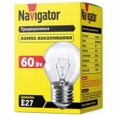 Лампа накаливания шарик Navigator 94 312 NI-C-60-230-E27-CL 60W 230V прозрачная (КНР)