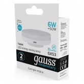 Лампа светодиодная таблетка Gauss Elementary 6W 4100K 230V GX53 460Lm холодный свет