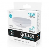 Лампа светодиодная таблетка Gauss Elementary 15W 4100K 230V GX53 1080Lm холодный свет