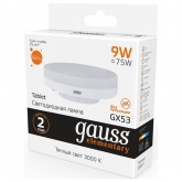 Лампа светодиодная таблетка Gauss Elementary 9W 2700K 230V GX53 660Lm теплый свет