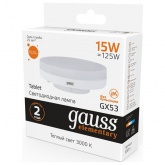 Лампа светодиодная таблетка Gauss Elementary 15W 3000K 230V GX53 1020Lm тепло-белый свет
