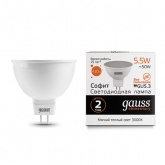 Лампа светодиодная Gauss LED Elementary MR16 5.5W 3000K 220V GU5.3 430Lm тепло-белый свет