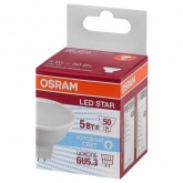 Лампа светодиодная Osram LED Star MR16 5W/840 4000K (50W) 220V GU5.3 110° 400Lm холодный свет