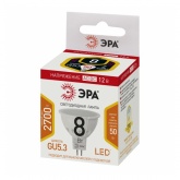 Лампа светодиодная ЭРА LED MR16 8W 827 2700K 12V GU5.3 теплый свет