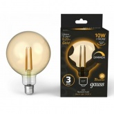 Лампа светодиодная филаментная диммируемая Gauss G125 10W 2400K Е27 820Lm золотой