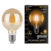 Лампа светодиодная филаментная диммируемая Gauss G95 6W 2400K 220V Е27 620Lm золотой