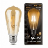 Лампа светодиодная филаментная диммируемая Gauss ST64 6W 2400K Е27 620Lm золотой