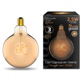 Лампа Gauss Filament G125 2,5W 2000К 200lm Е27 golden OK LED