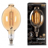 Лампа филаментная светодиодная Gauss BT180 8W 2400K Е27 780Lm золотой прямая нить