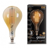 Лампа филаментная светодиодная Gauss А160 8W 2400K Е27 780Lm золотой прямая нить
