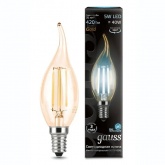 Лампа филаментная светодиодная свеча на ветру Gauss 5W 4100K E14 420Lm золотой прямая нить