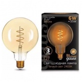 Лампа филаментная светодиодная Gauss G120 6W 2400K E27 360Lm золотой спираль