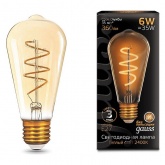 Лампа филаментная светодиодная Gauss ST64 6W 2400K E27 360Lm золотой спираль