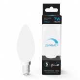 Лампа светодиодная диммируемая свеча Gauss 7W 6500K 220V E14 590Lm дневной свет