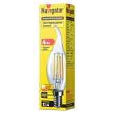 Лампа филаментная светодиодная свеча на ветру Navigator 71 308 NLL-F-FC35-4-230-2.7K-E14 4W 2700K