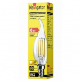 Лампа филаментная светодиодная свеча на ветру Navigator 61 355 NLL-F-FC35-6-230-2.7K-E14 6W 2700K