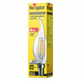 Лампа филаментная светодиодная свеча на ветру Navigator 61 341 NLL-F-FC35-4-230-4K-E14 4W 4000K