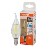 Лампа филаментная светодиодная свеча на ветру Osram LED LSCL BA75 6W/865 220V E14