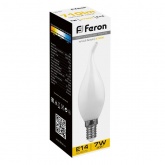 Лампа филаментная светодиодная свеча на ветру Feron LB-67 7W 2700K 220V E14 матовая