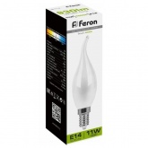 Лампа филаментная светодиодная свеча на ветру Feron LB-714 11W 4000K 220V E14 матовая